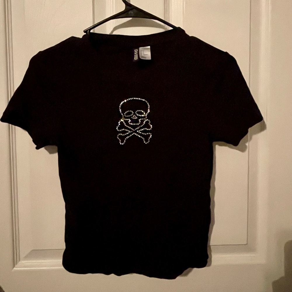 Crop Top Black with Skull Bejewels H&M